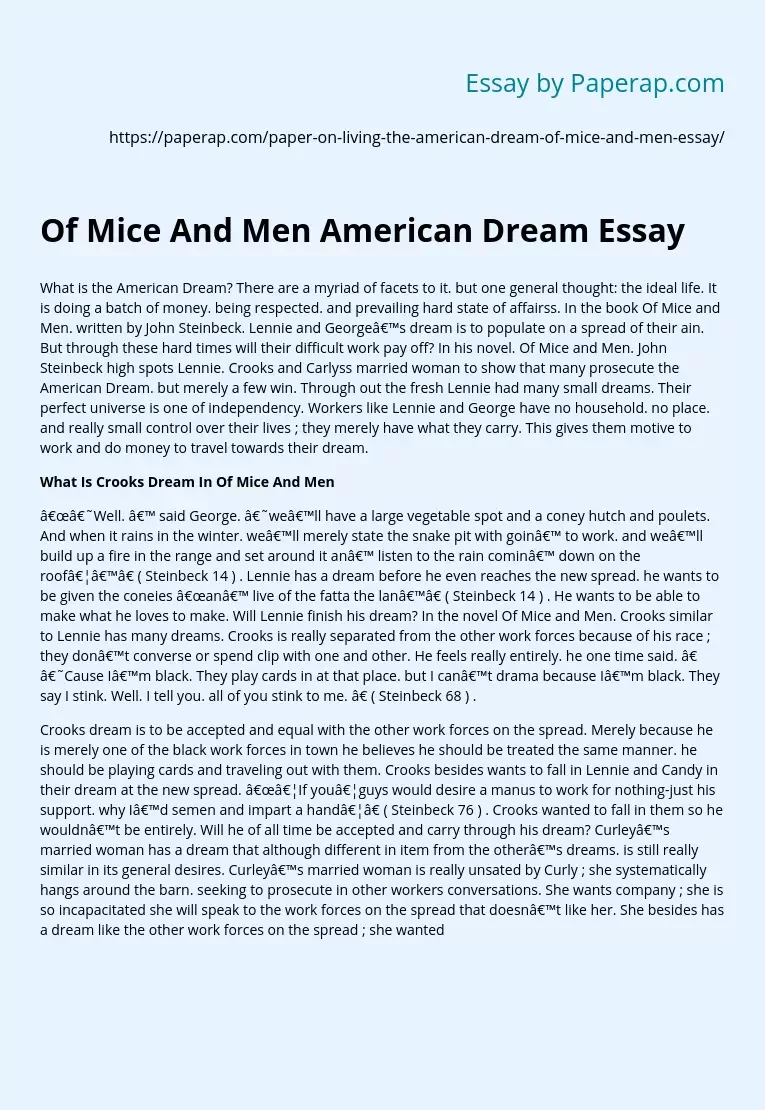 Of Mice And Men American Dream Essay