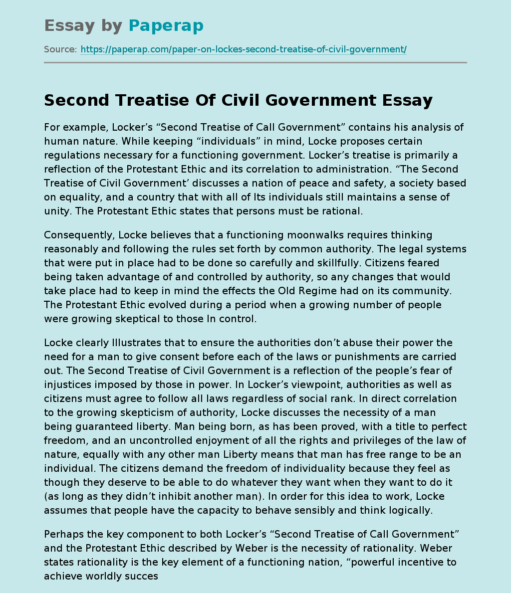 Second Treatise Of Civil Government