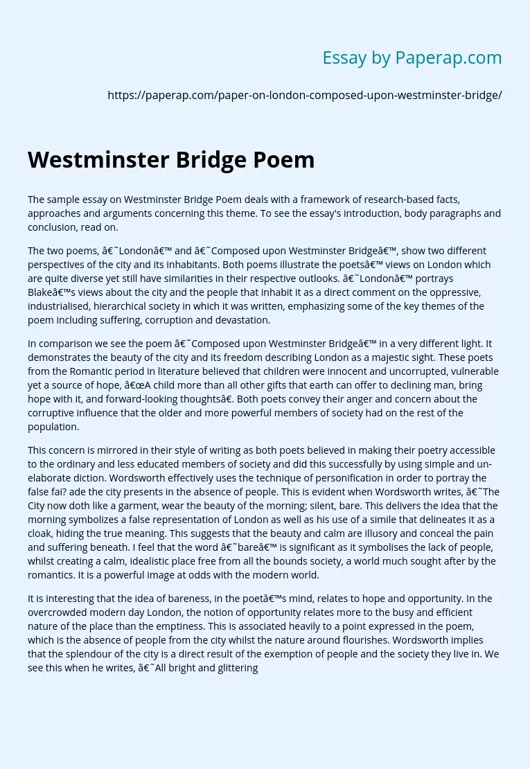 Westminster Bridge Poem