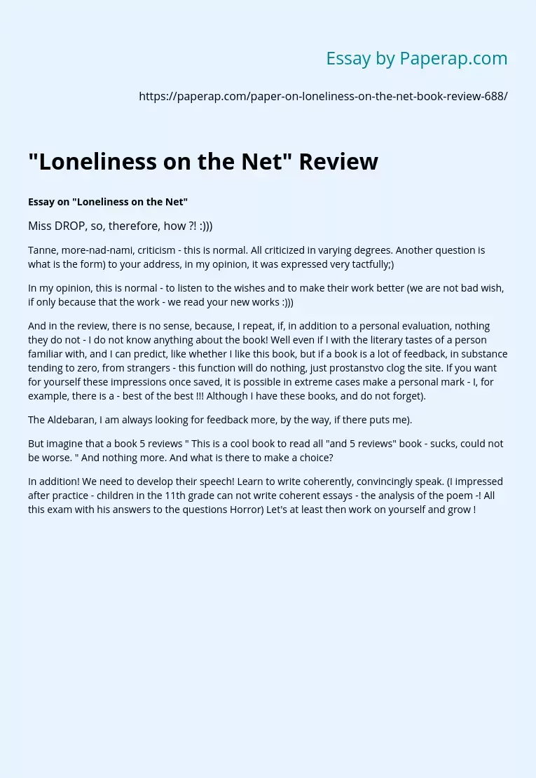 "Loneliness on the Net" Review