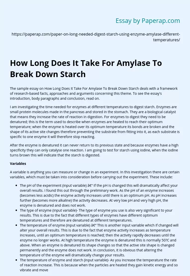 How Long Does It Take For Amylase To Break Down Starch