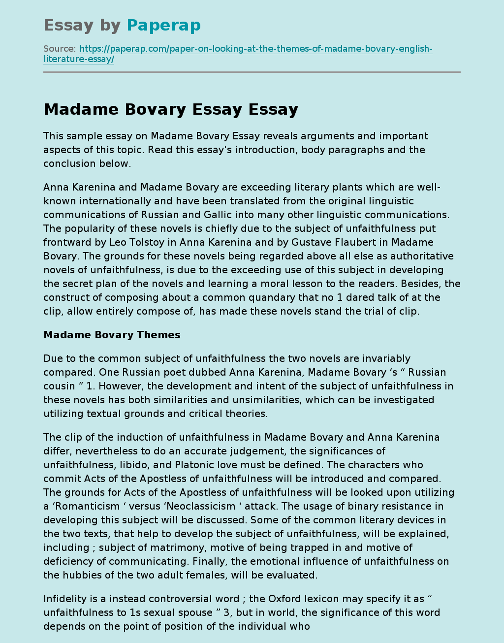 Madame Bovary Essay