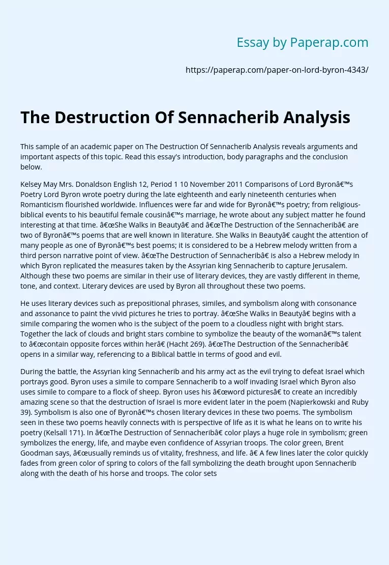The Destruction Of Sennacherib Analysis