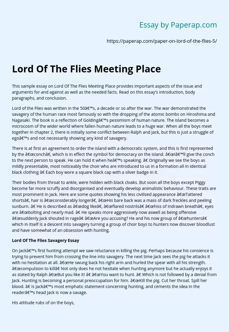 Lord Of The Flies Meeting Place
