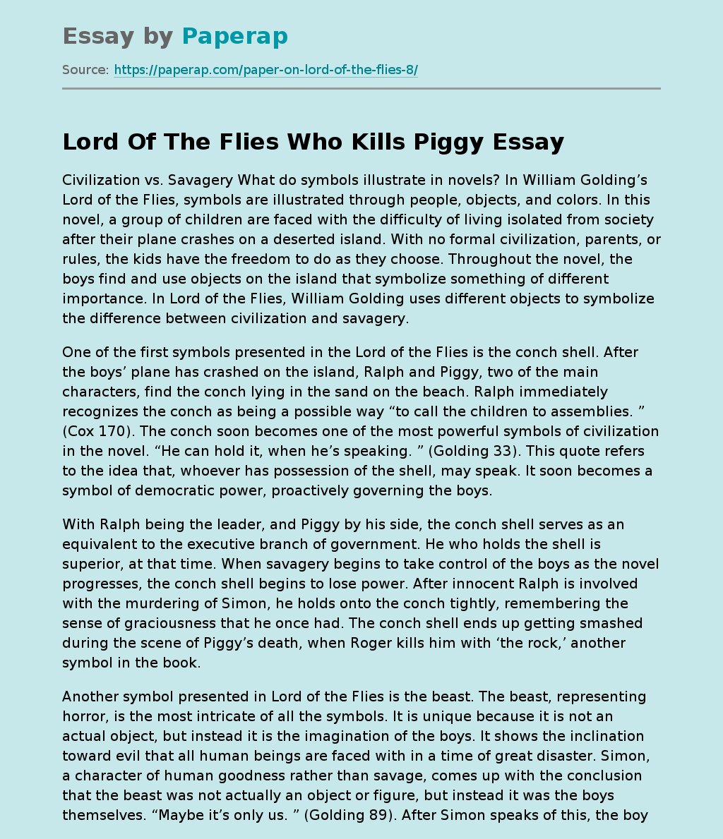 Lord Of The Flies Who Kills Piggy