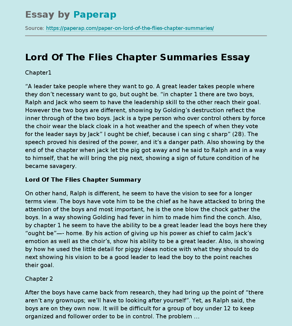 Lord Of The Flies Chapter Summaries