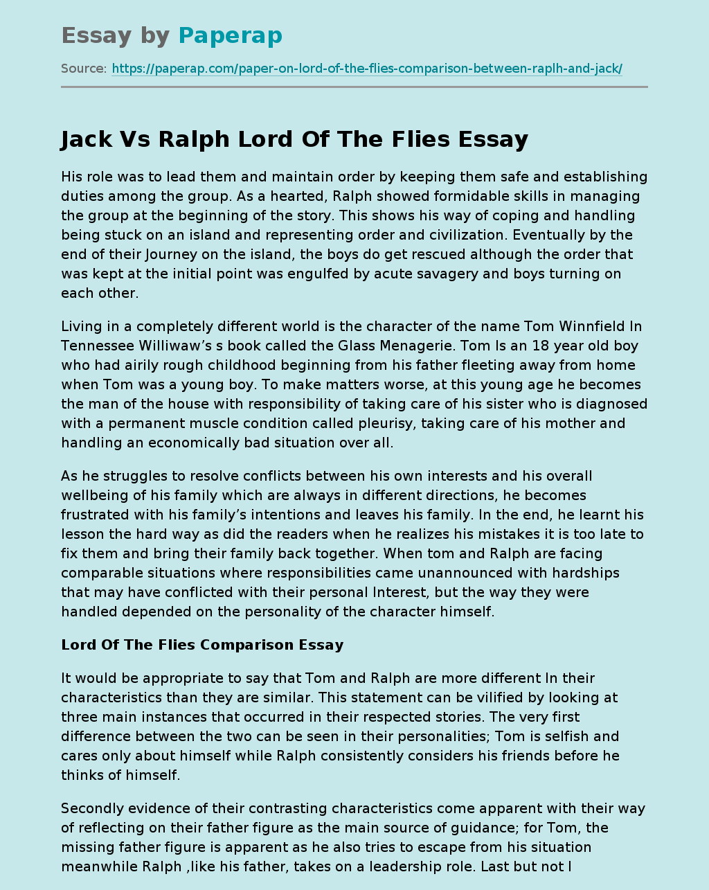 Jack Vs Ralph Lord Of The Flies