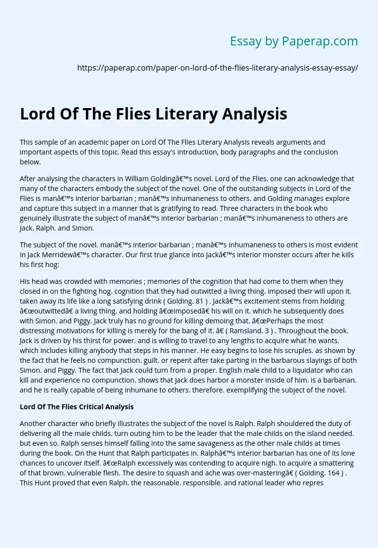 Lord Of The Flies Literary Analysis