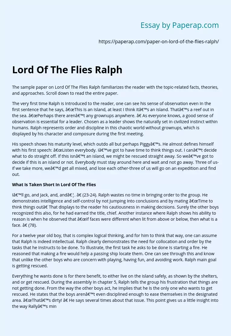 Lord Of The Flies Ralph
