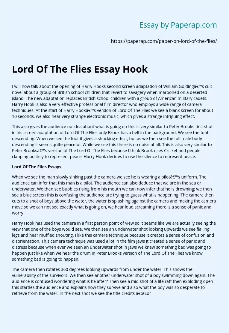 Lord Of The Flies Essay Hook