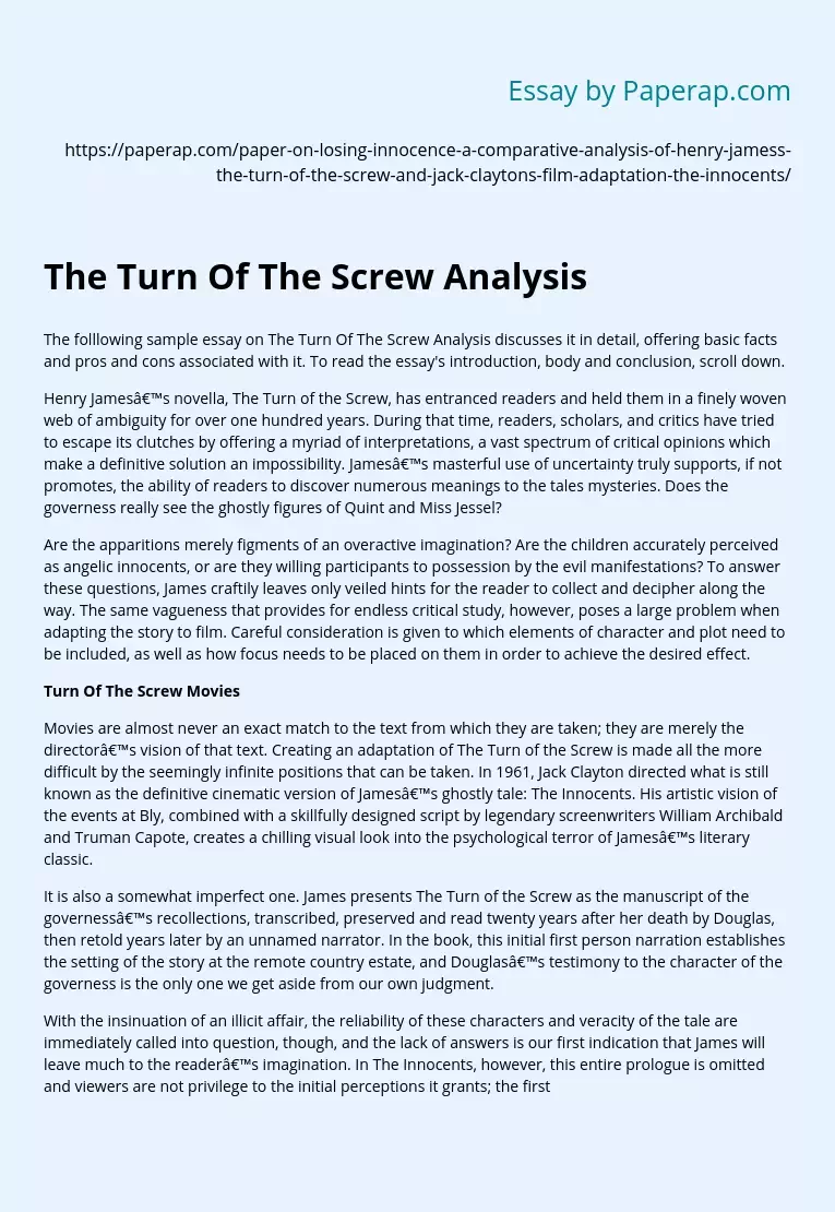 The Turn Of The Screw Analysis