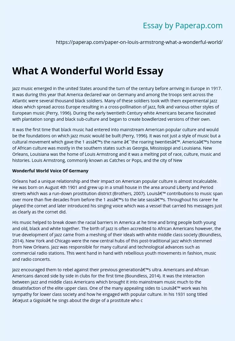What A Wonderful World Essay