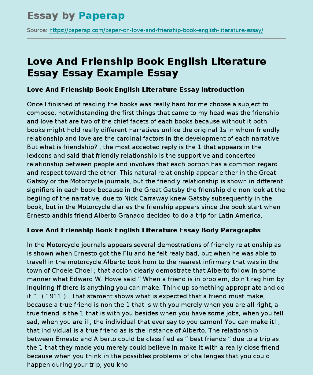 Love And Frienship Book English Literature Essay Essay Example