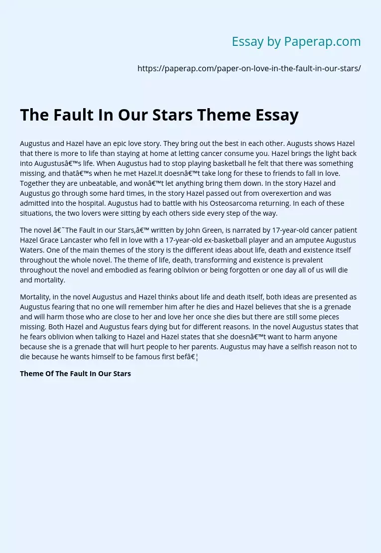 The Fault In Our Stars Theme Essay