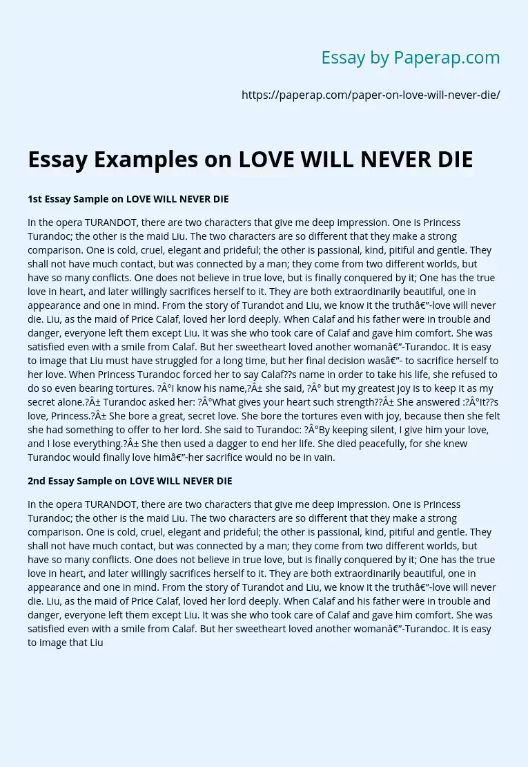 Essay Examples on LOVE WILL NEVER DIE