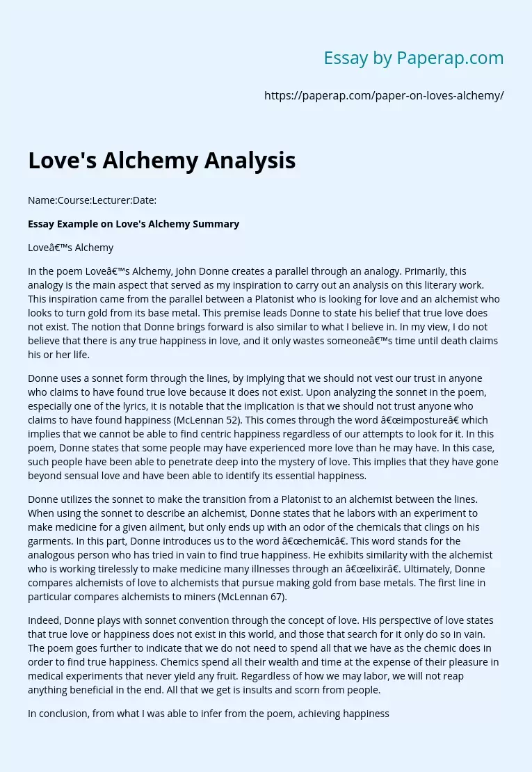 Love’s Alchemy Analysis Example