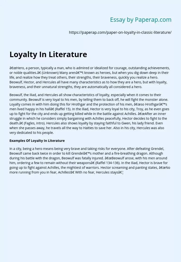 Loyalty In Classic Literature