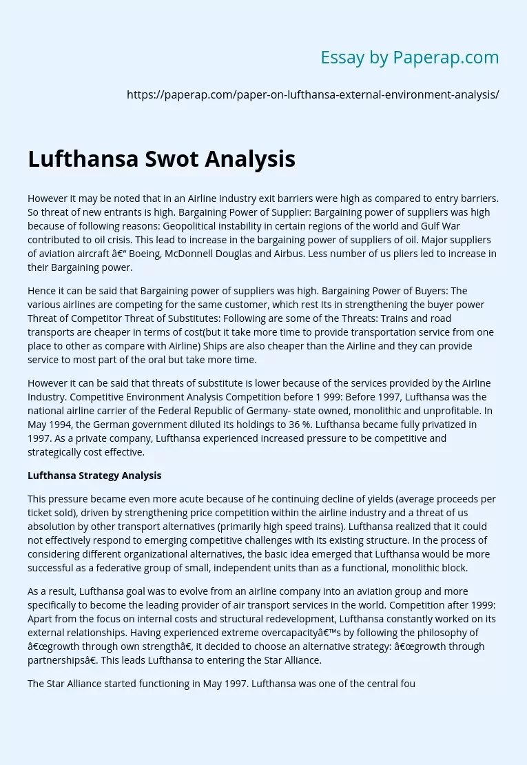 Lufthansa Swot Analysis