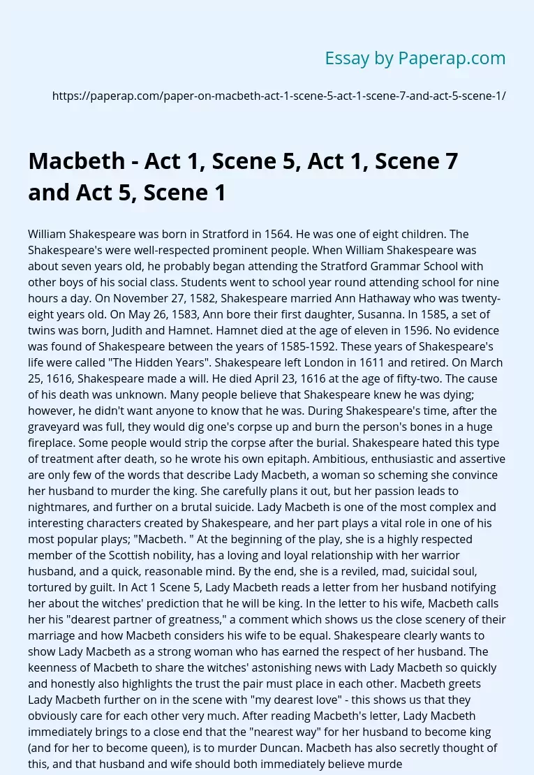 Macbeth - Act 1, Scene 5, Act 1, Scene 7 and Act 5, Scene 1