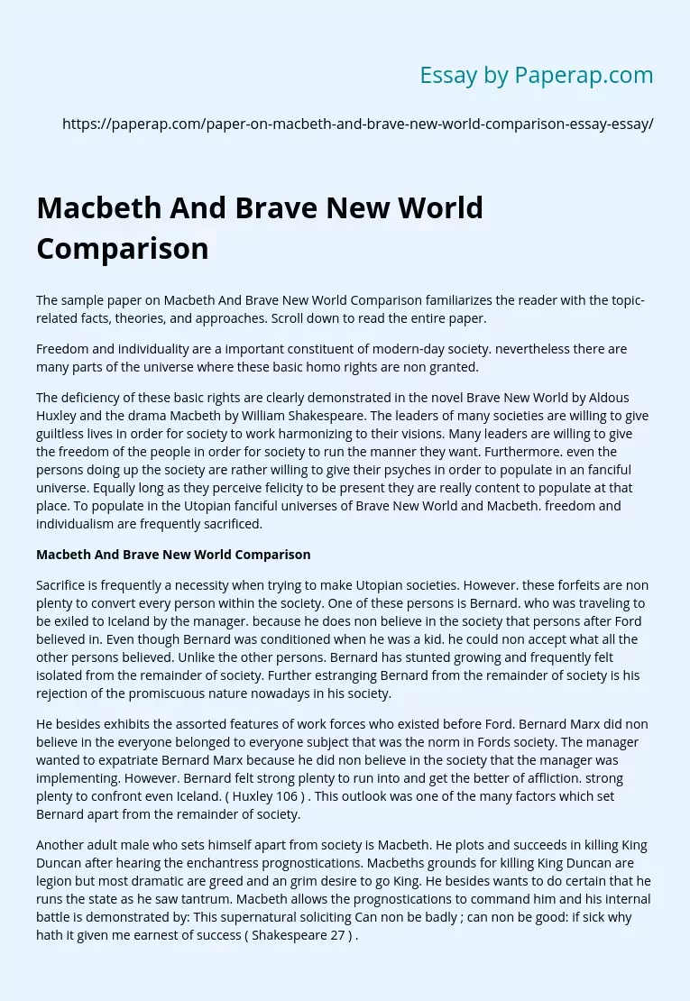 Macbeth And Brave New World Comparison