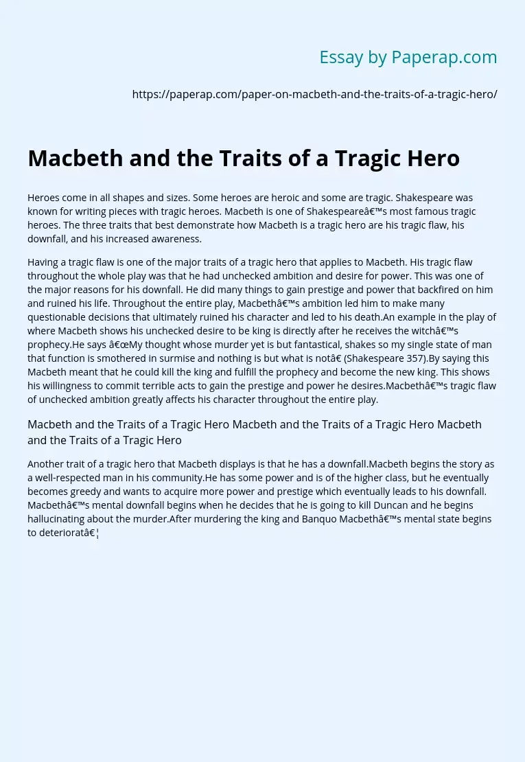 Macbeth and the Traits of a Tragic Hero