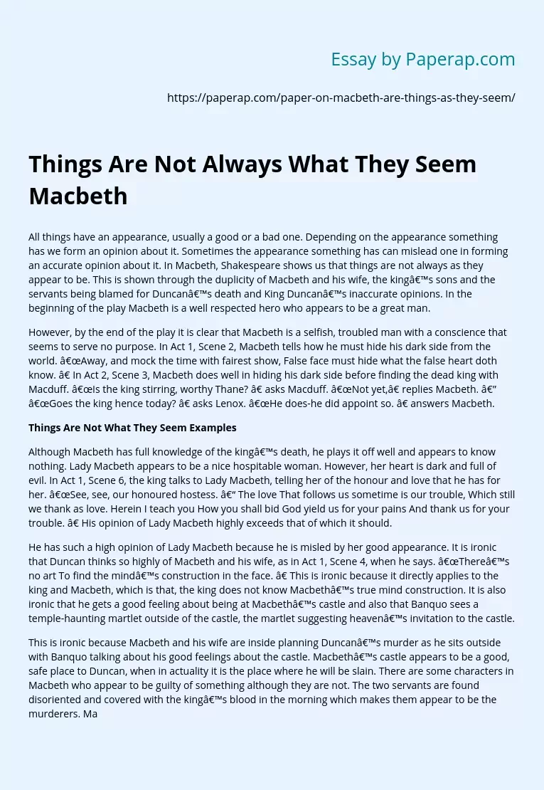 Things Are Not Always What They Seem Macbeth