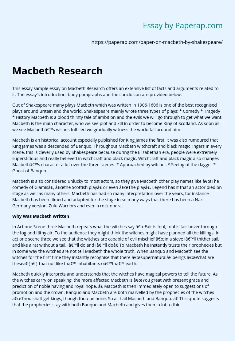 Реферат: Macbeth Essay Research Paper I almost forgot