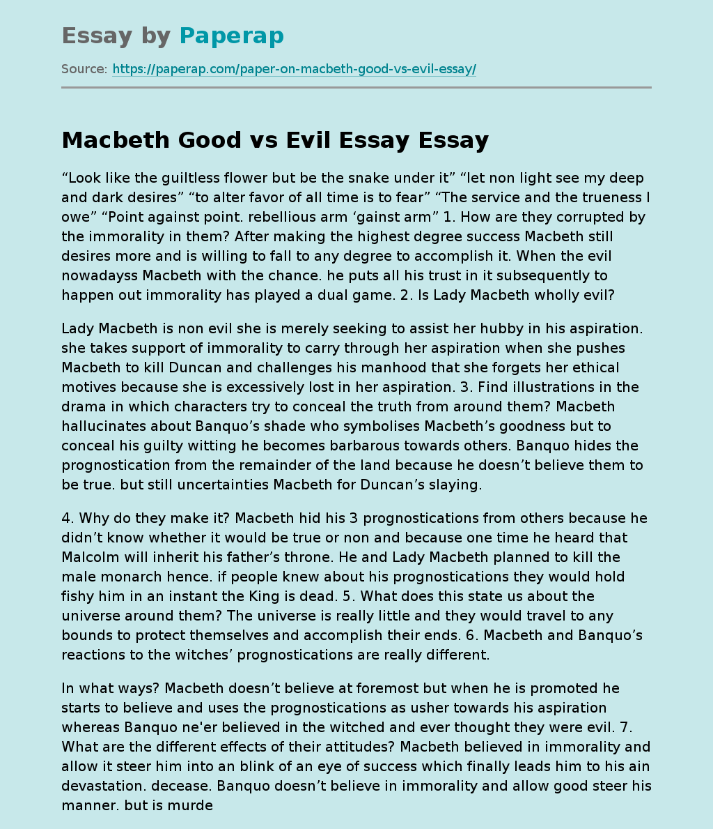 Macbeth Good vs Evil Essay