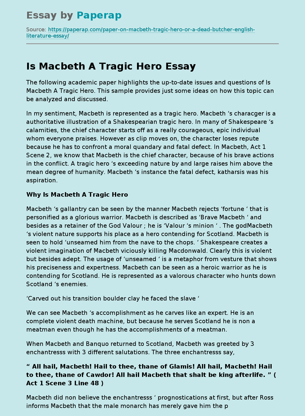 Is Macbeth A Tragic Hero