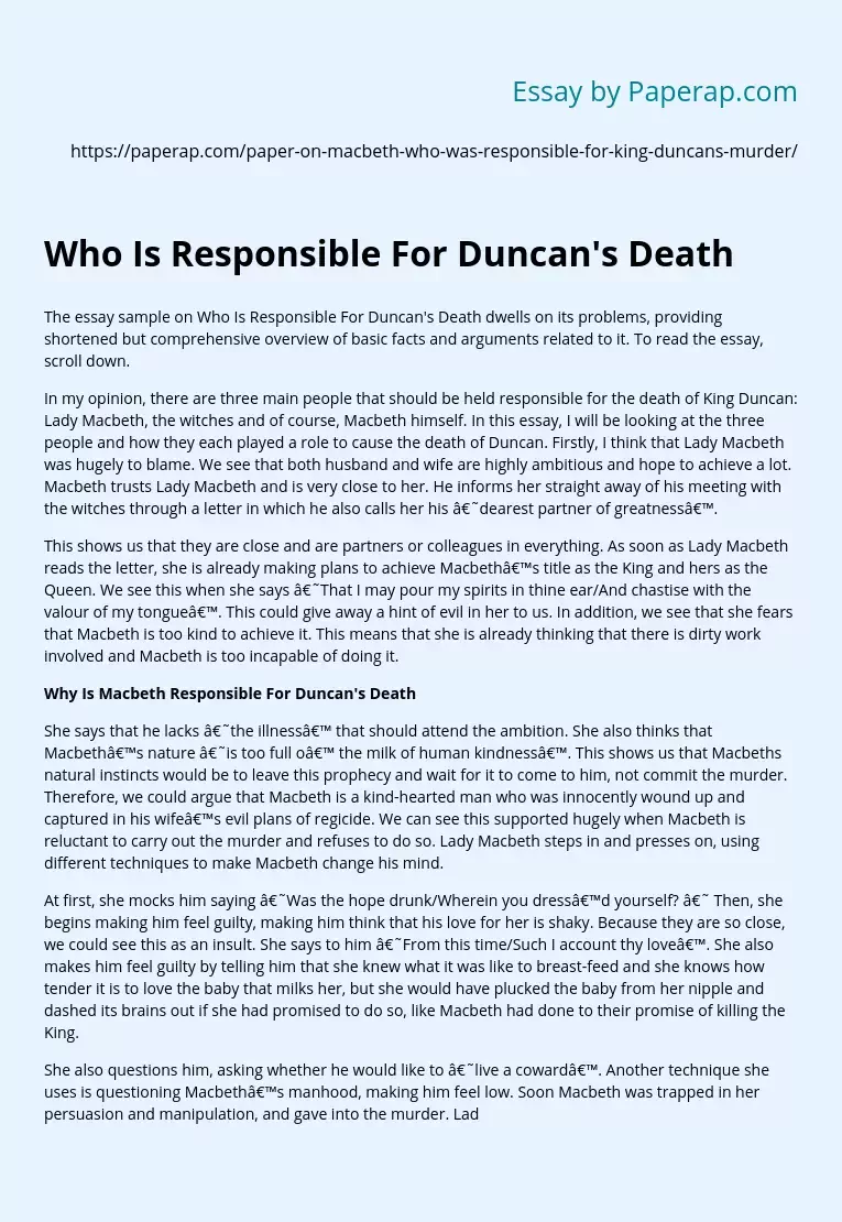 Who Is Responsible For Duncan's Death