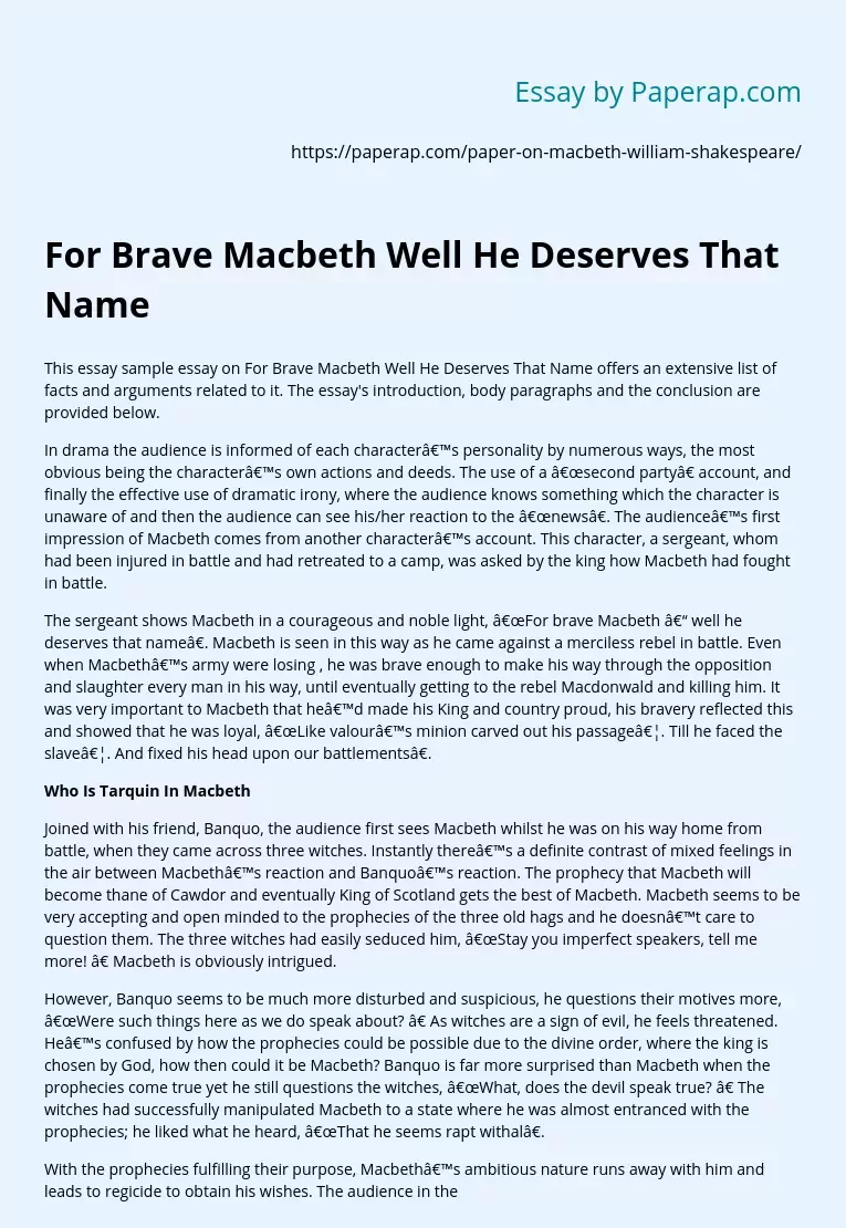 For Brave Macbeth Well He Deserves That Name