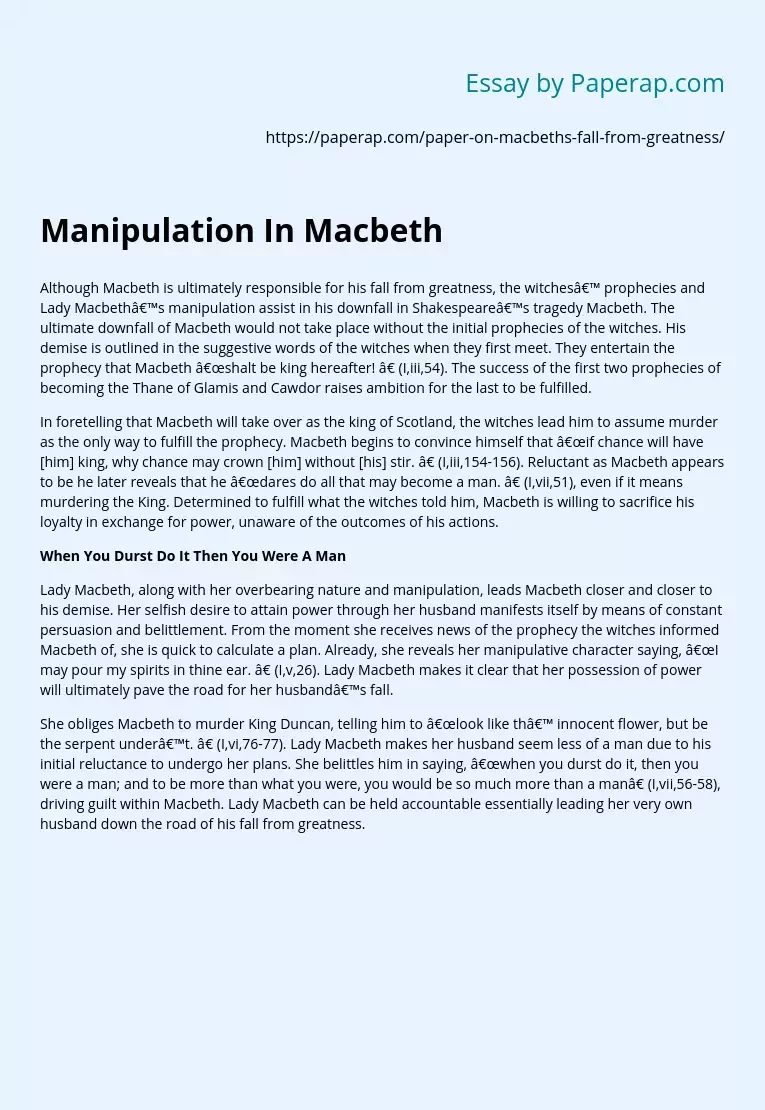 Manipulation In Macbeth
