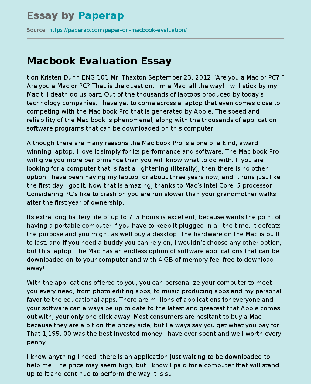 Macbook Evaluation