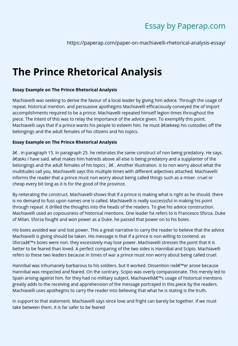 The Prince Rhetorical Analysis