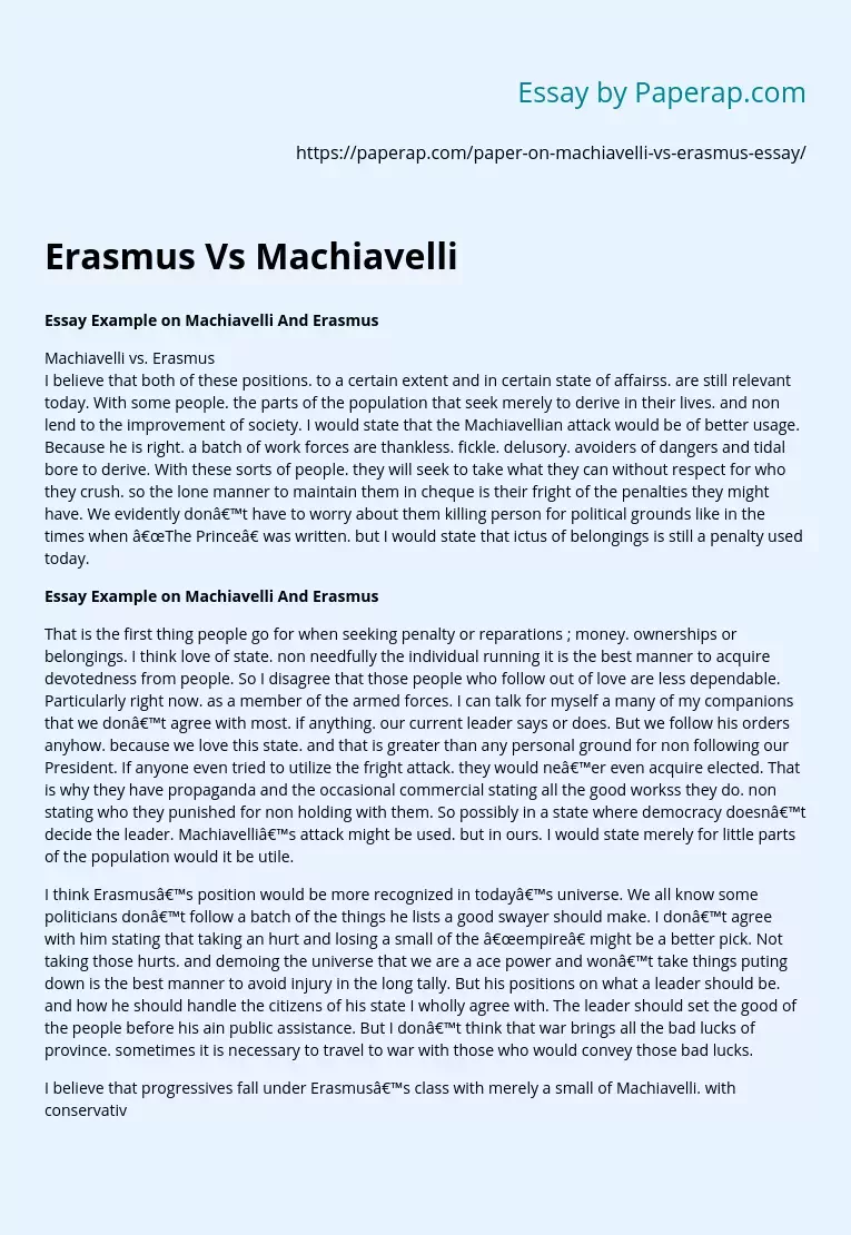 Erasmus Vs Machiavelli