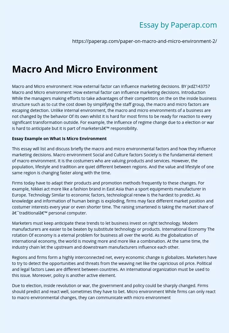Macro And Micro Environment