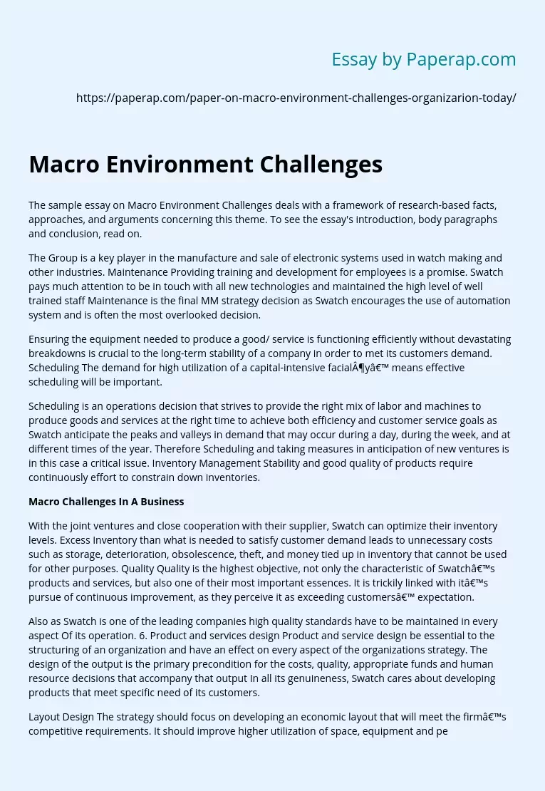 Macro Environment Challenges