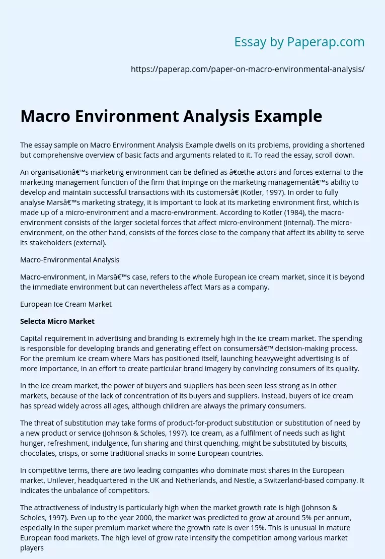 Macro Environment Analysis Example