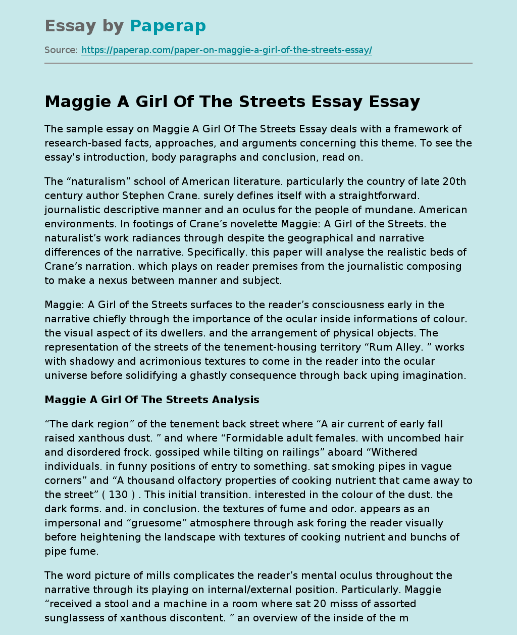 Maggie A Girl Of The Streets Essay