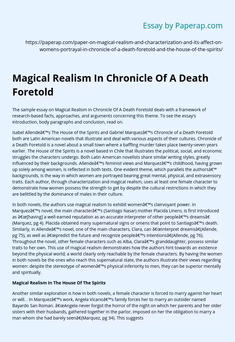 chronicle of a death foretold hl essay