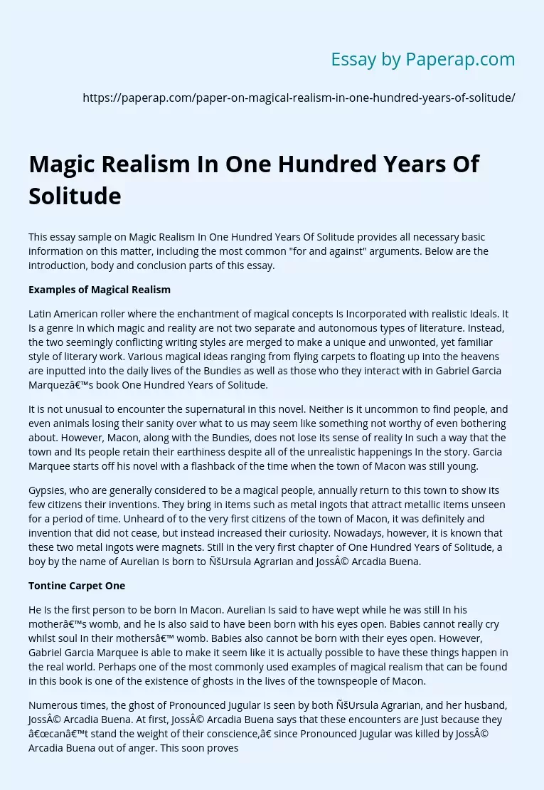 Magic Realism In One Hundred Years Of Solitude