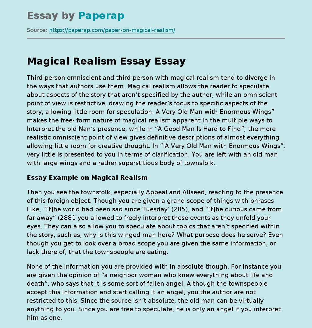 Magical Realism Essay Free Essay Example