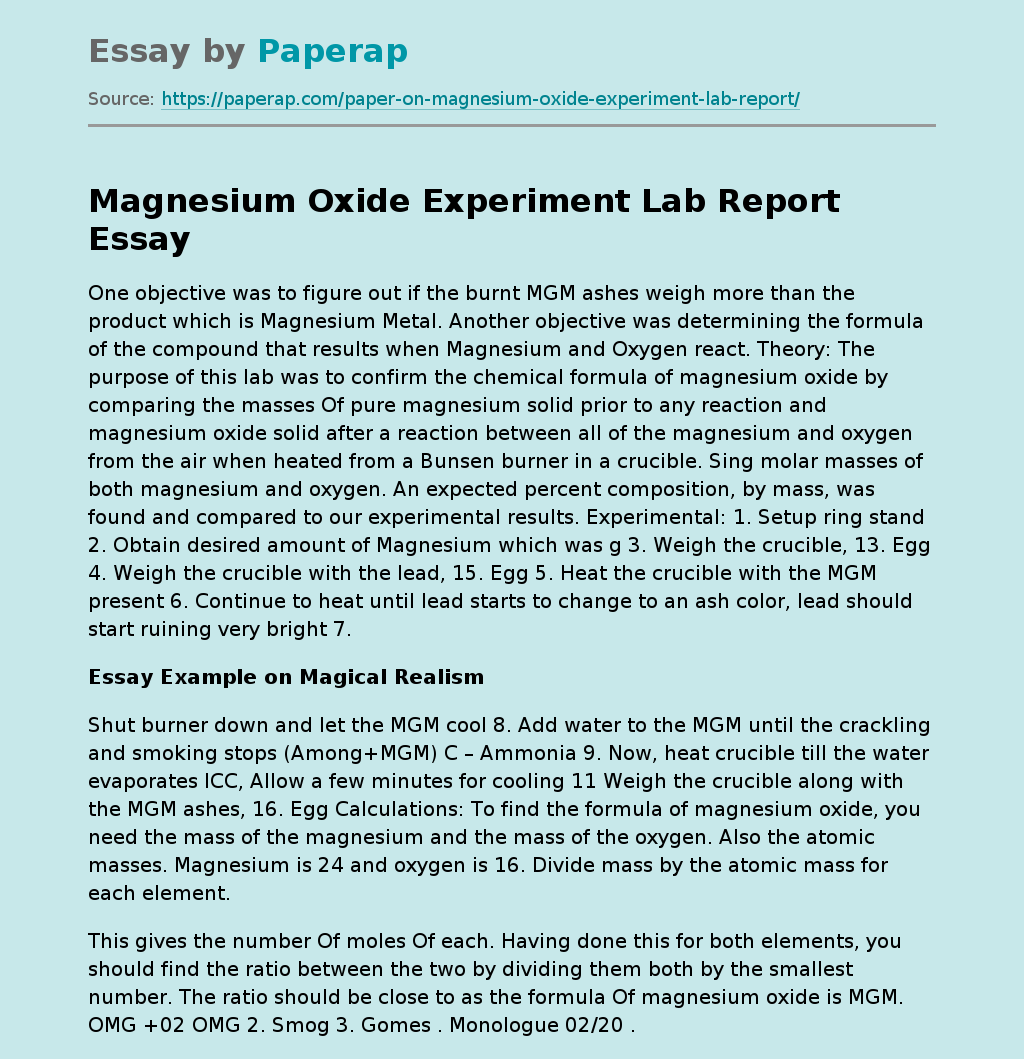 Magnesium Oxide Experiment Lab Report