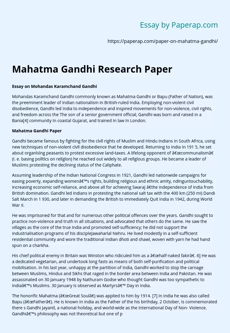 Mahatma Gandhi Research Paper
