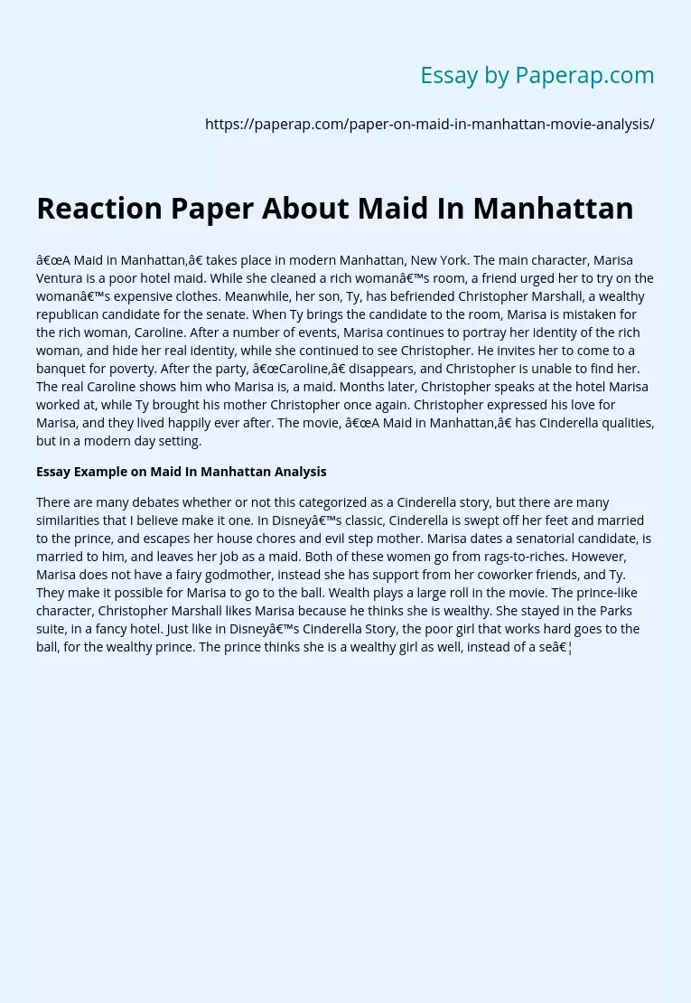 Reaction Paper About Maid In Manhattan