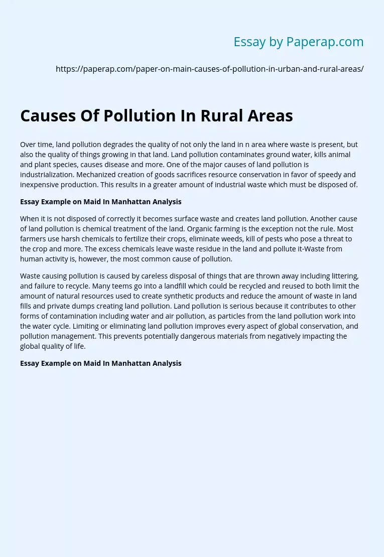 Causes Of Pollution In Rural Areas