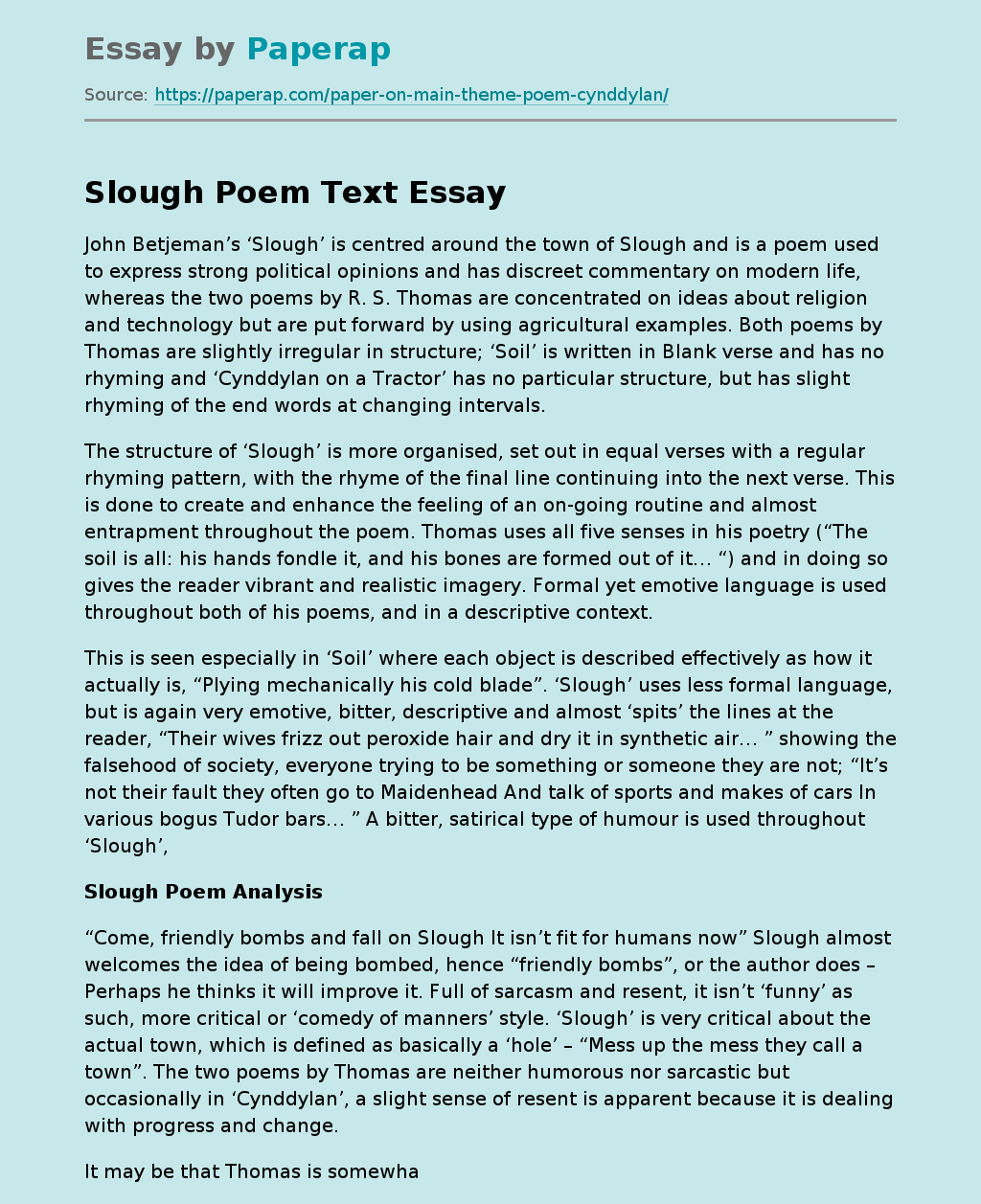 Poem Text Slough Poem Analysis