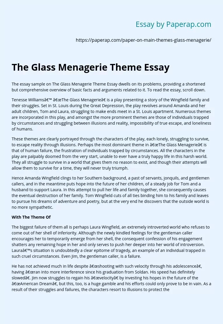 Реферат: Glass Menagerie Essay Research Paper In Tennessee