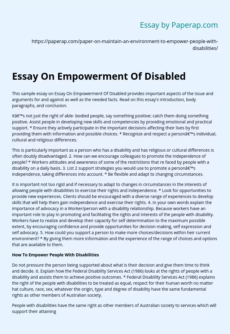 Essay On Empowerment Of Disabled