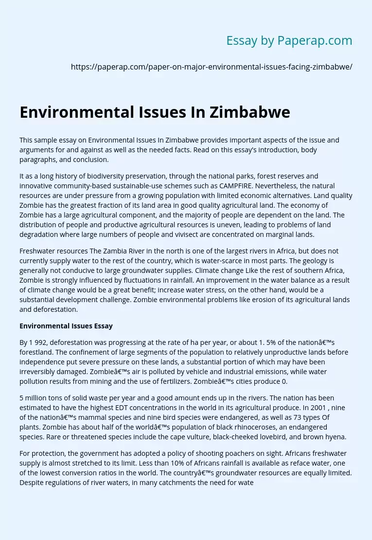Environmental Issues In Zimbabwe
